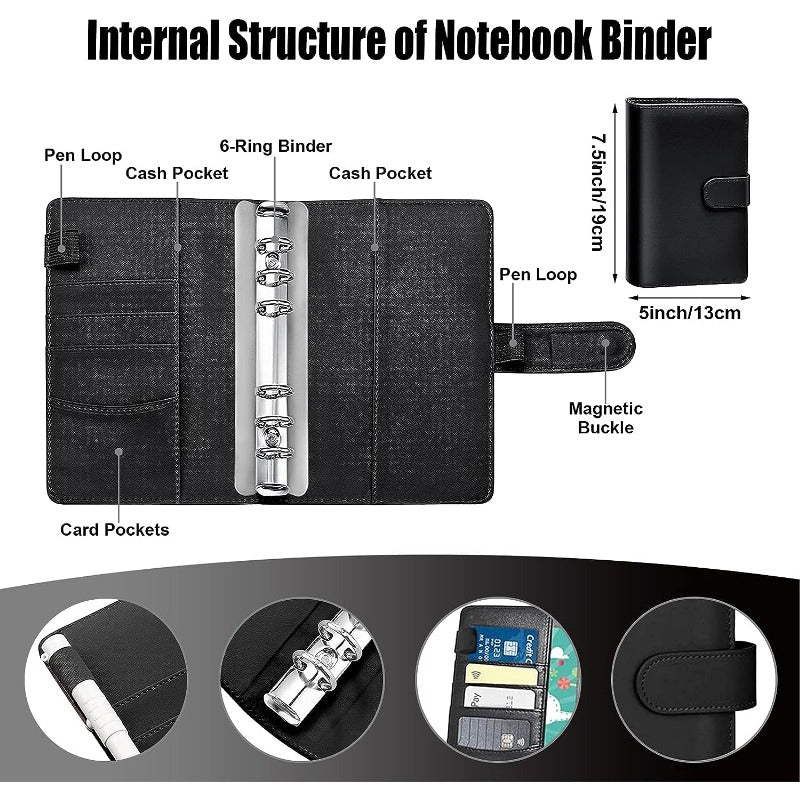PU Leather Budget Planner A6 Cash Envelope Binder