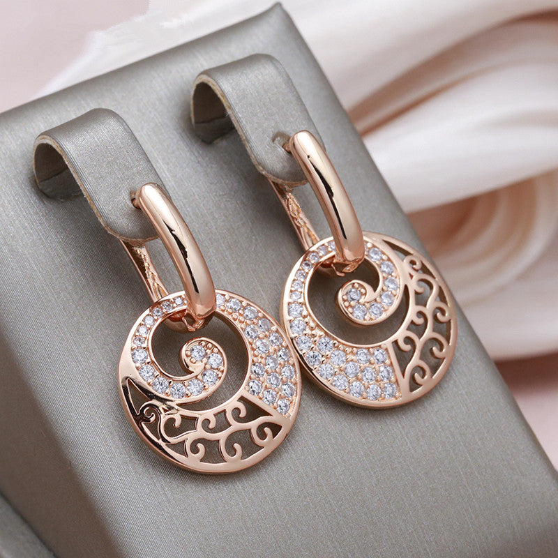 Golden Drop Earrings Rhinestone Circle Crystal Jewelry Zircon Dangle Earrings