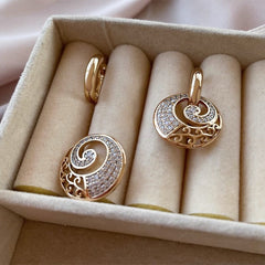 Golden Drop Earrings Rhinestone Circle Crystal Jewelry Zircon Dangle Earrings