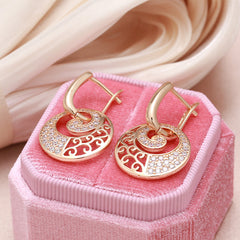 Golden Drop Earrings Rhinestone Circle Crystal Jewelry Zircon Dangle Earrings