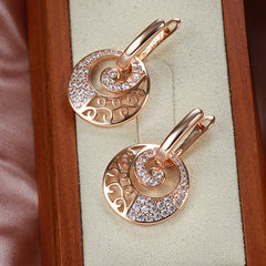 Golden Drop Earrings Rhinestone Circle Crystal Jewelry Zircon Dangle Earrings