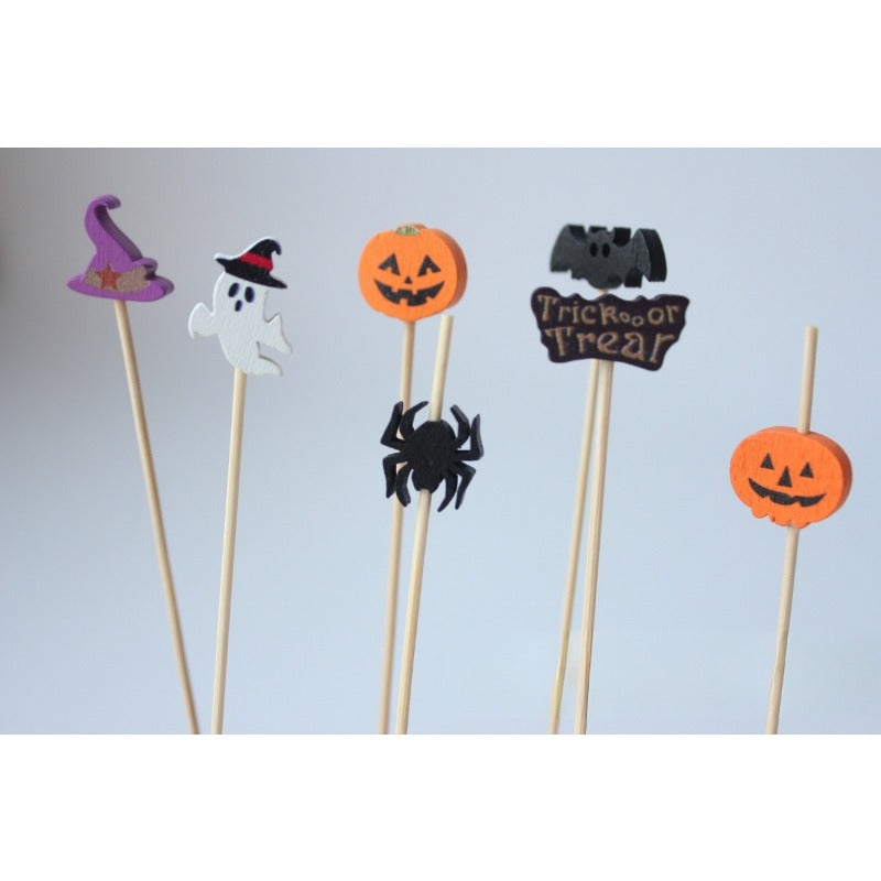 Wooden Cocktail Picks Cheese Dessert Labels Halloween Christmas Series