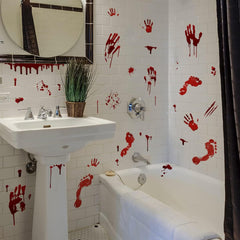8pcs Halloween Bloody Hand Footprint Window Stickers with Scraper