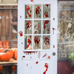 8pcs Halloween Bloody Hand Footprint Window Stickers with Scraper