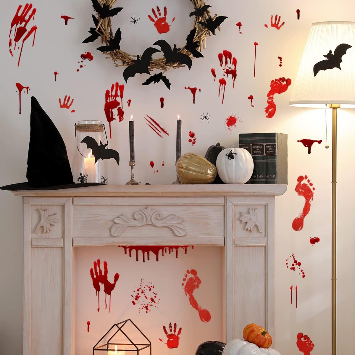 8pcs Halloween Bloody Hand Footprint Window Stickers with Scraper