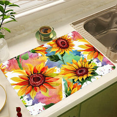 Colorful Sunflower Rubber Drain Mat - Dish Drying Mat