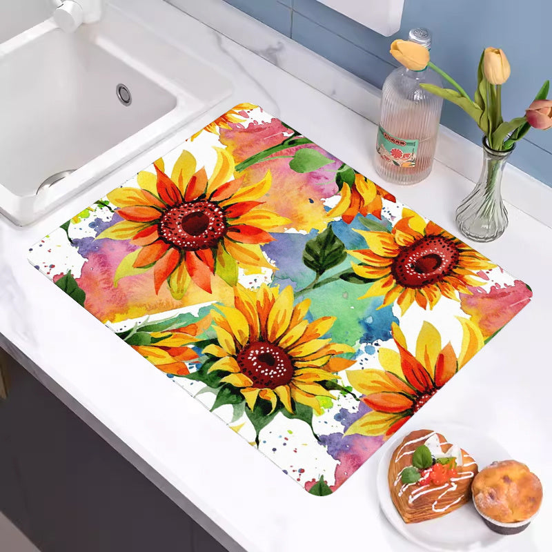 Colorful Sunflower Rubber Drain Mat - Dish Drying Mat