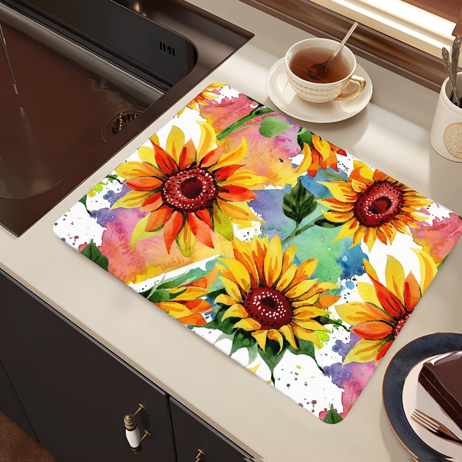 Colorful Sunflower Rubber Drain Mat - Dish Drying Mat