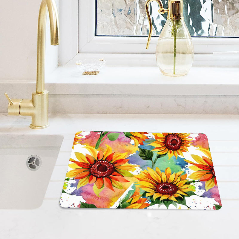 Colorful Sunflower Rubber Drain Mat - Dish Drying Mat