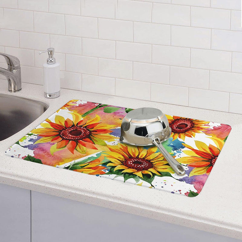 Colorful Sunflower Rubber Drain Mat - Dish Drying Mat
