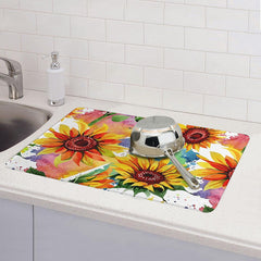 Colorful Sunflower Rubber Drain Mat - Dish Drying Mat