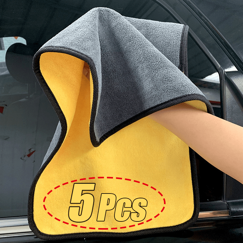 5pcs Double Layer Microfiber Cleaning Towels for Car Washing 500GSM