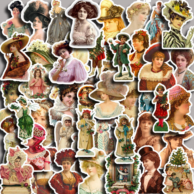 50pcs Retro Doll Vinyl Sticker for Water Bottle Laptops Phones