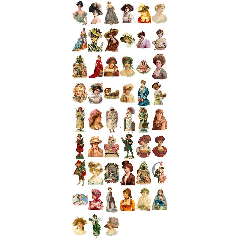 50pcs Retro Doll Vinyl Sticker for Water Bottle Laptops Phones