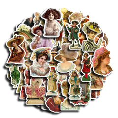 50pcs Retro Doll Vinyl Sticker for Water Bottle Laptops Phones