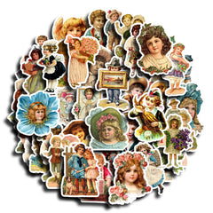 50pcs Retro Doll Waterproof Vinyl Sticker for Water Bottle Laptops