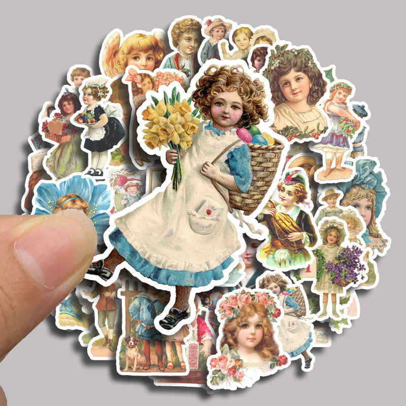 50pcs Retro Doll Waterproof Vinyl Sticker for Water Bottle Laptops
