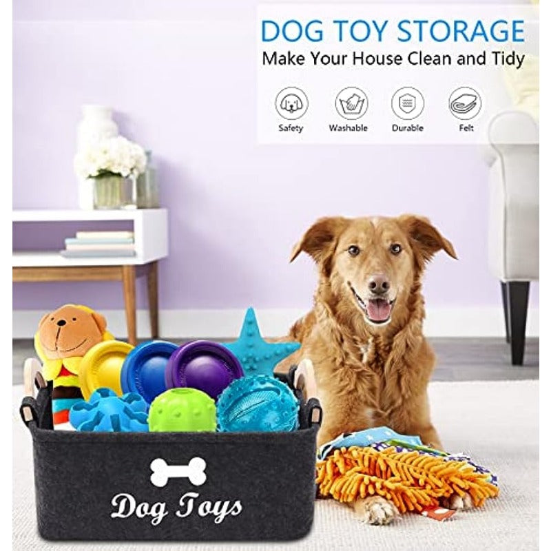 Dark Grey Felt Pet Toy Box Dog Toy Box Storage Basket Chest Organizer