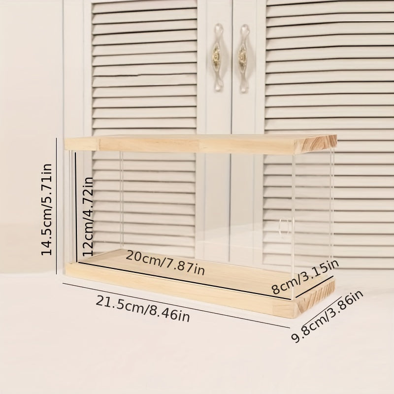 1pc Solid Wood & Acrylic Display Box Clear Dustproof Model Organizer