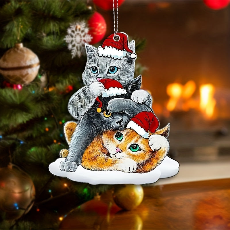 Acrylic Cat Christmas Hat Hanging Pendant for Holiday Party Decoration