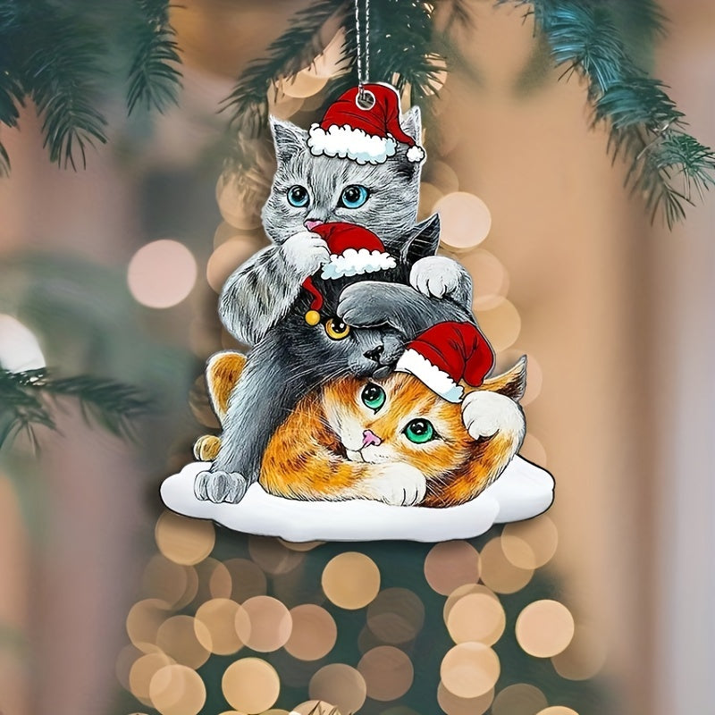 Acrylic Cat Christmas Hat Hanging Pendant for Holiday Party Decoration