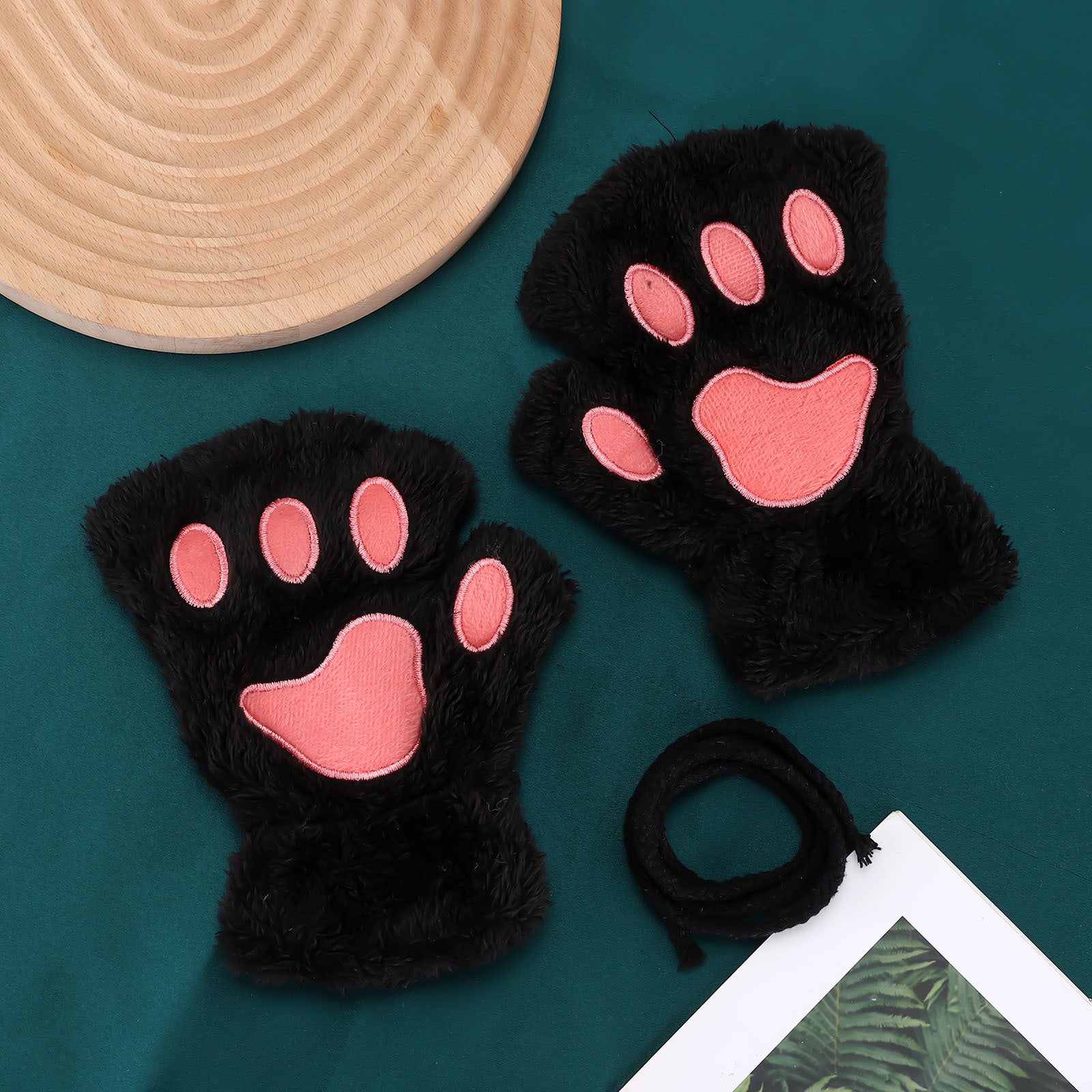 Girls Cat's Paw Gloves Soft Plush Half Finger Gloves Winter Warm Keeping Gloves