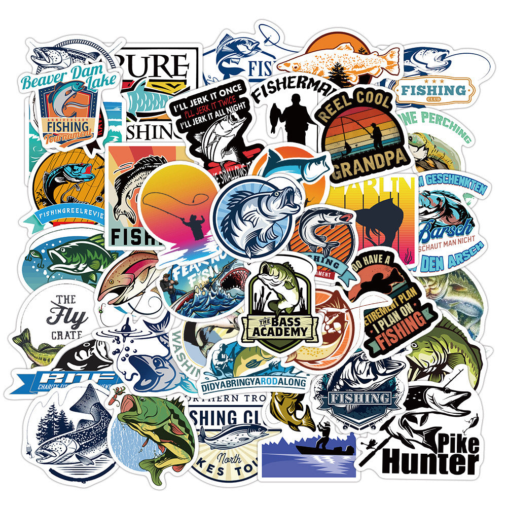 50pcs Fishing Stickers Waterproof Vinyl For Teens Outdoor Water Bottle