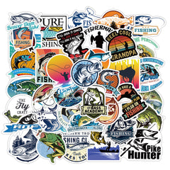 50pcs Fishing Stickers Waterproof Vinyl For Teens Outdoor Water Bottle