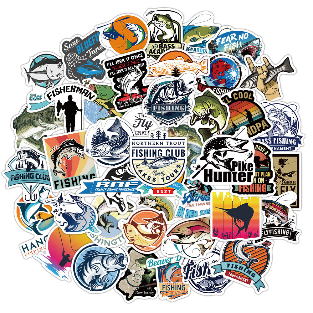 50pcs Fishing Stickers Waterproof Vinyl For Teens Outdoor Water Bottle