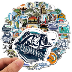 50pcs Fishing Stickers Waterproof Vinyl For Teens Outdoor Water Bottle