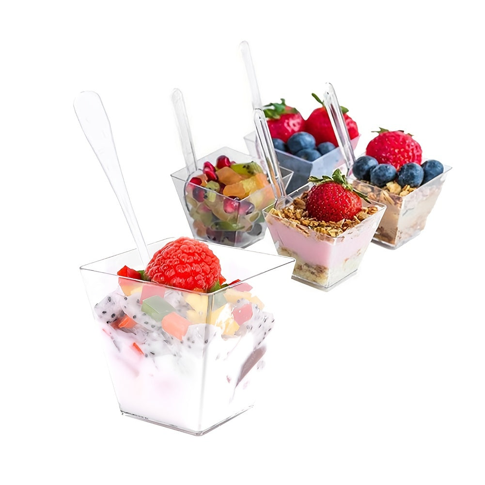 50pcs Clear Plastic Cups With 50pcs Spoon 2oz 60ml Reusable Mini Dessert Cup