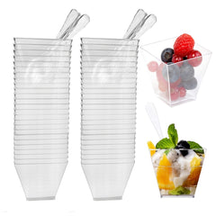 50pcs Clear Plastic Cups With 50pcs Spoon 2oz 60ml Reusable Mini Dessert Cup