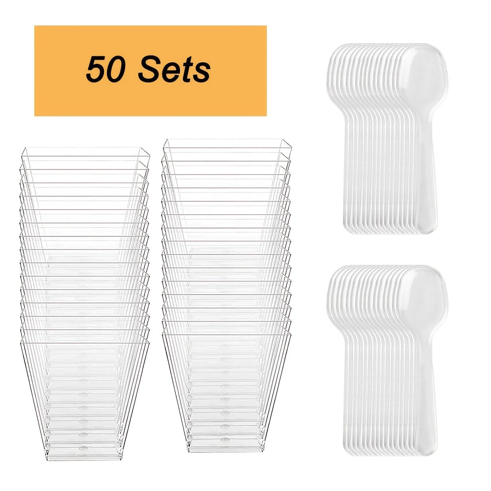 50pcs Clear Plastic Cups With 50pcs Spoon 2oz 60ml Reusable Mini Dessert Cup