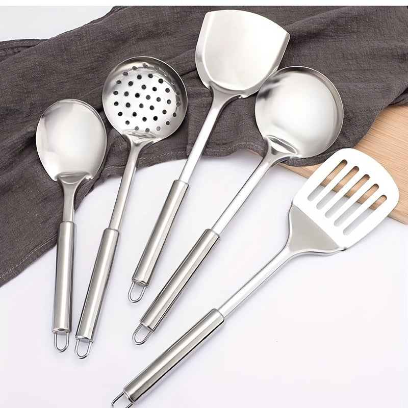 5pcs Stainless Steel Kitchen Utensil Set Spatula Spoon Frying Shovel Colander