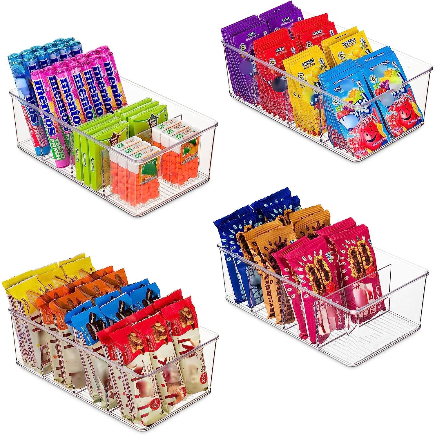 2pcs Plastic Food Storage Bins Divided Compartment Holder for Snacks Packets