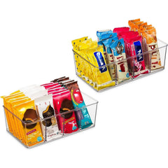 2pcs Plastic Food Storage Bins Divided Compartment Holder for Snacks Packets