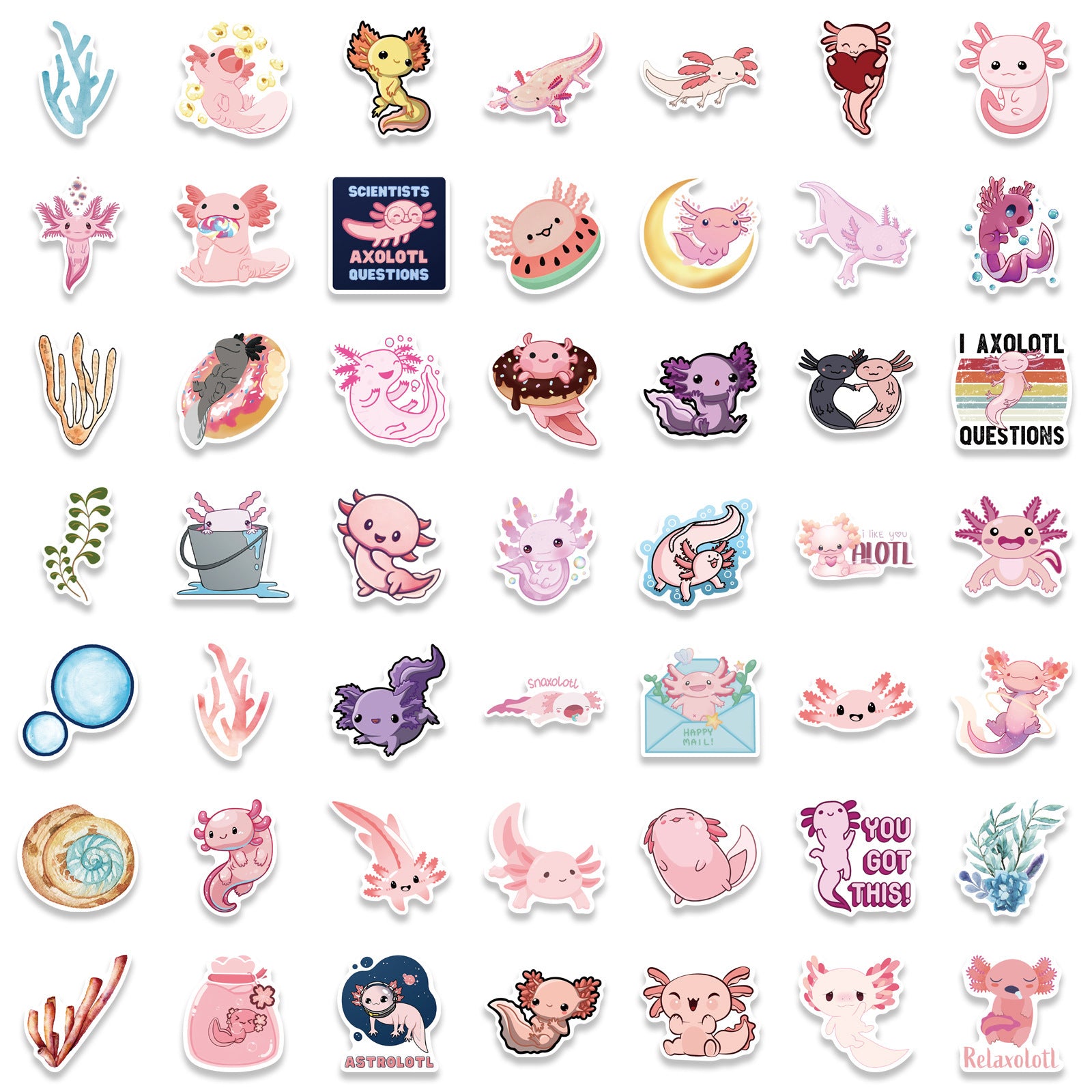 100pcs Axolotl Cartoon Graffiti Decoration Stickers - Fun & Creative Gift