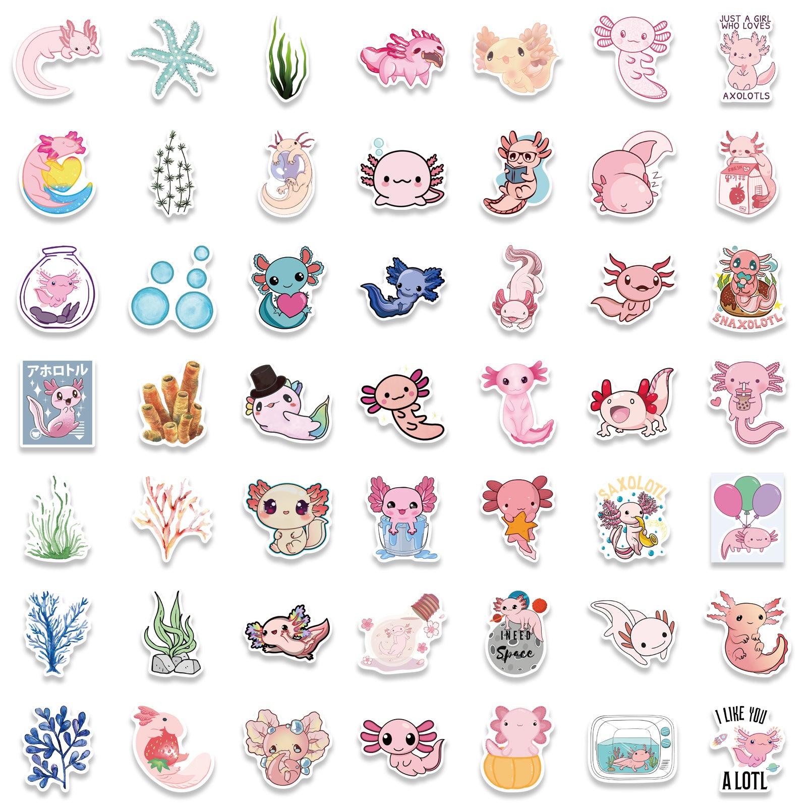 100pcs Axolotl Cartoon Graffiti Decoration Stickers - Fun & Creative Gift