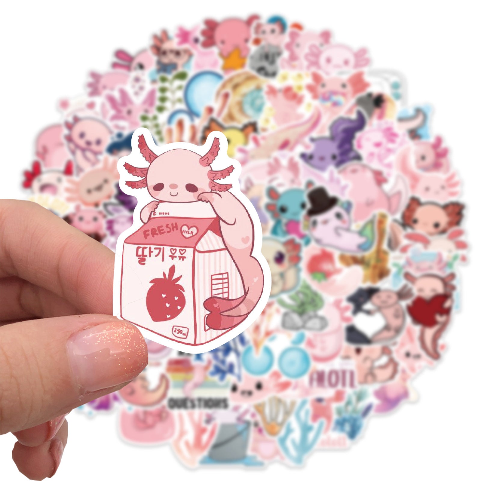 100pcs Axolotl Cartoon Graffiti Decoration Stickers - Fun & Creative Gift