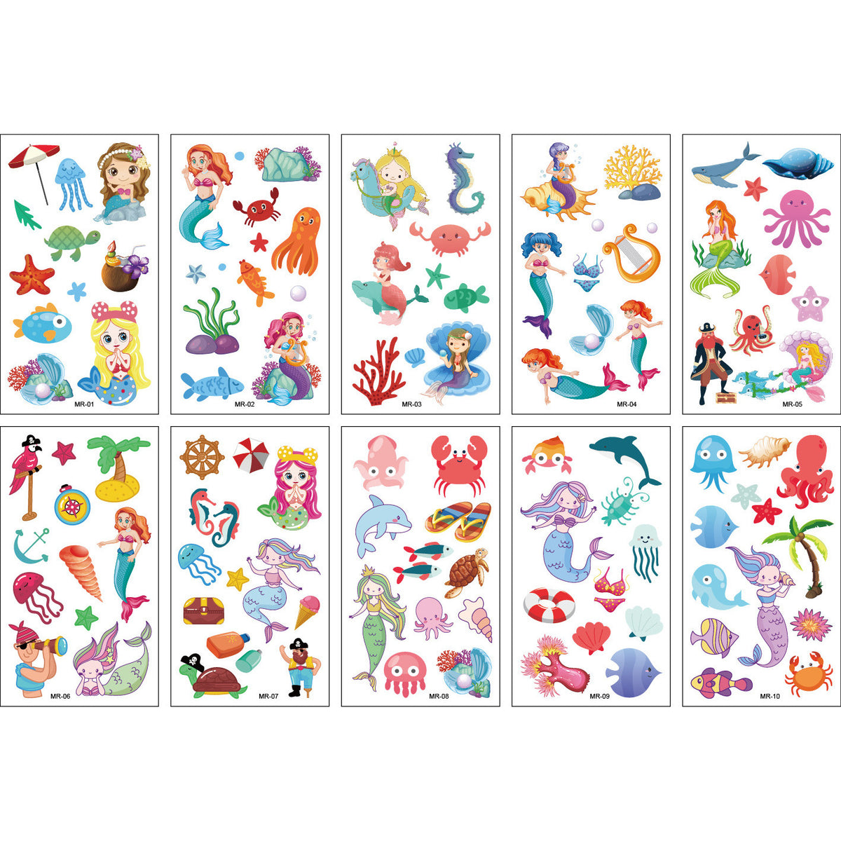 10pcs Mermaid Tattoo Stickers Waterproof Face Arm Decorative Fun Party Supplies