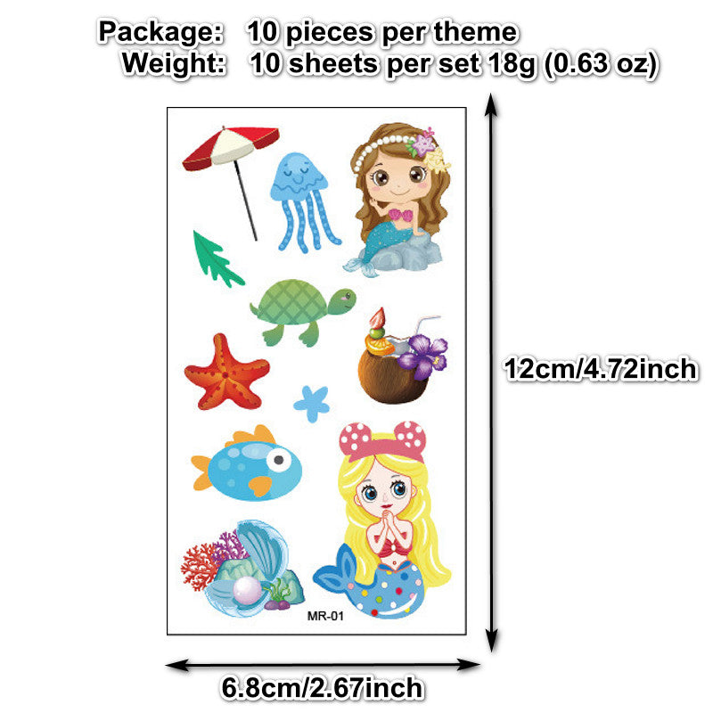 10pcs Mermaid Tattoo Stickers Waterproof Face Arm Decorative Fun Party Supplies