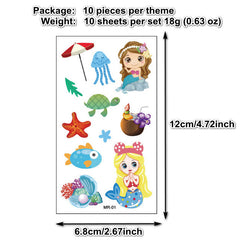 10pcs Mermaid Tattoo Stickers Waterproof Face Arm Decorative Fun Party Supplies