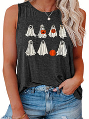  Ghost & Pumpkin Print Round Neck Vest Top