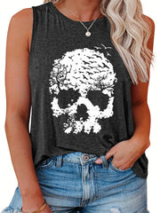  Skull Print Round Neck Vest Top