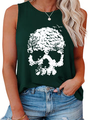  Skull Print Round Neck Vest Top