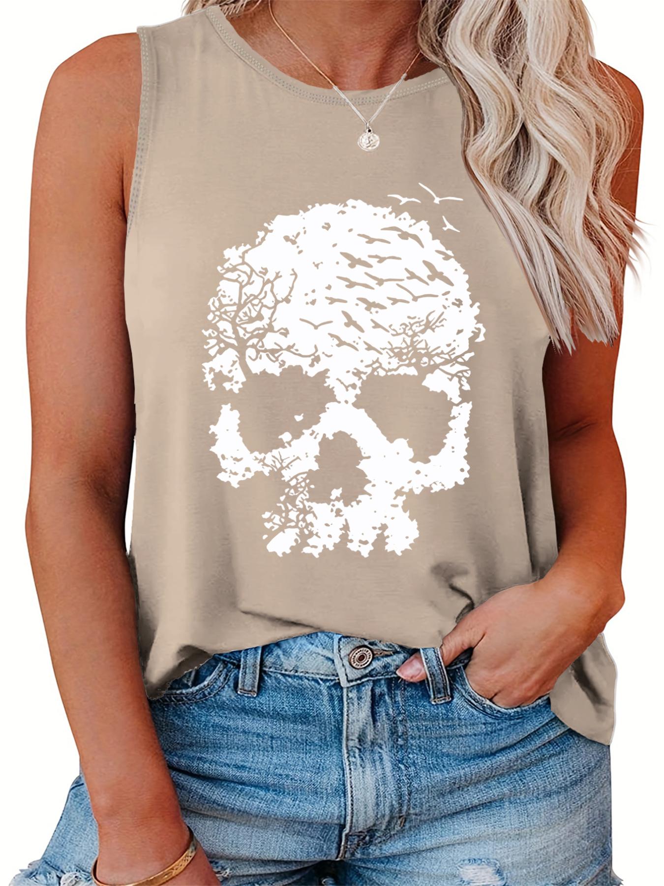  Skull Print Round Neck Vest Top