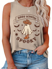  Halloween Casual Tank Top Women's Plus Ghost & Bat Print Vest