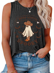  Halloween Casual Tank Top Women's Plus Ghost & Bat Print Vest