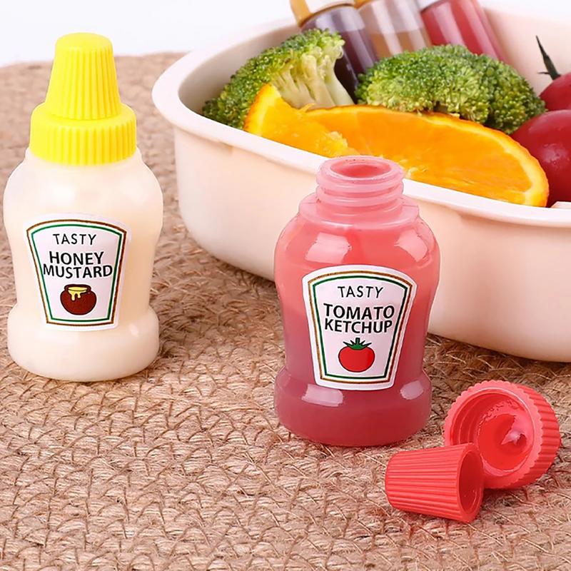4pcs Mini Ketchup Sauce Bottles 25ml - Condiment Jars Lunch BBQ Camping Parties