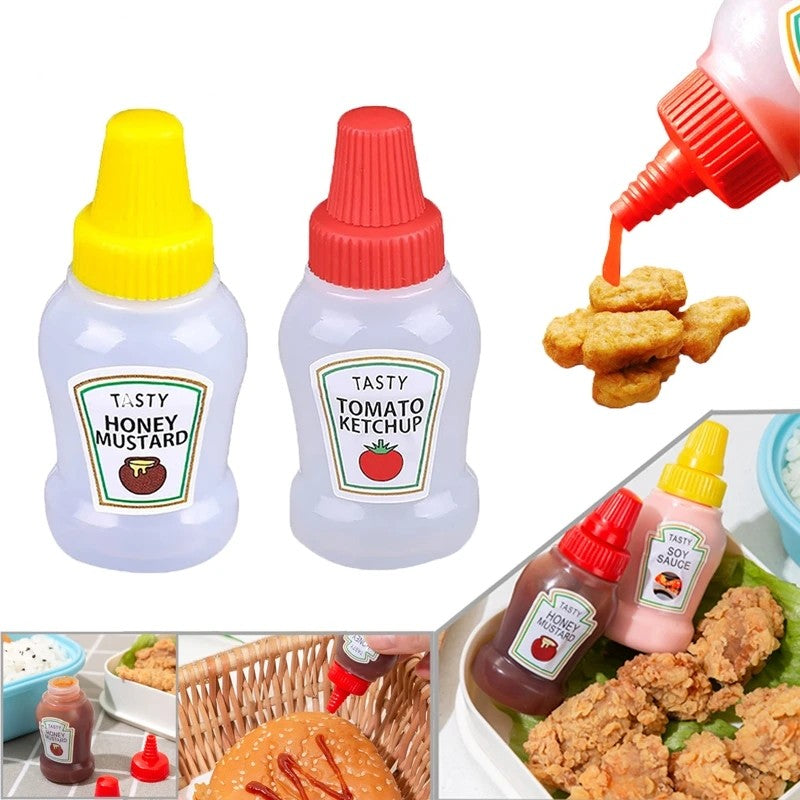 4pcs Mini Ketchup Sauce Bottles 25ml - Condiment Jars Lunch BBQ Camping Parties